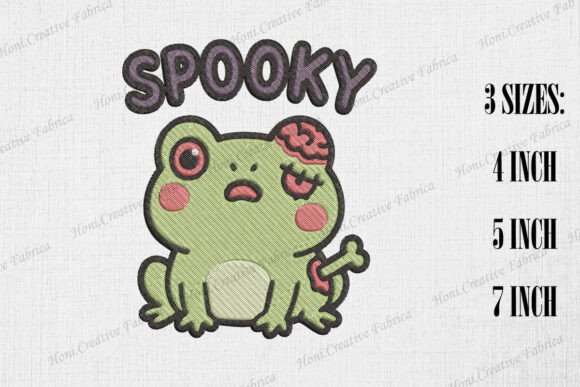 Cute Zombie Frog Spooky Halloween Embroidery Design
