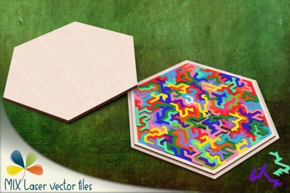 Hexagonal Wooden Puzzle Pattern: Tactile Design Asset