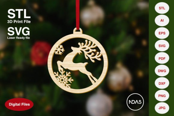 Jumping Reindeer Christmas Tree Ornament Design Asset